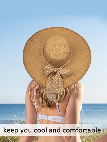 Womens Sun Hat - Wide Brim Floppy Beach Hats for Women Foldable Straw Hat with Heart Shaped Sunglasses UPF 50+