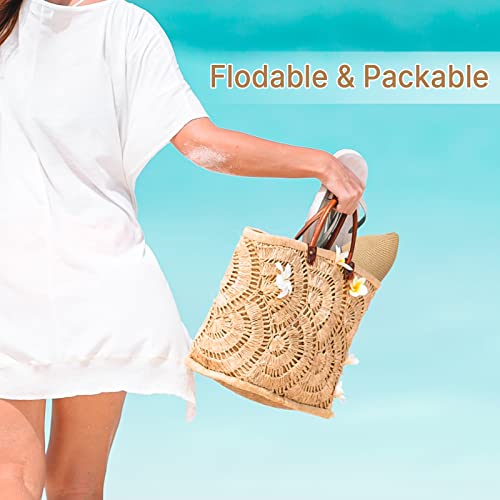 Beach Sun Hats for Women, Straw Hat for Women UPF 50+ UV Sun Protection Summer Hat Foldable Roll up Cap