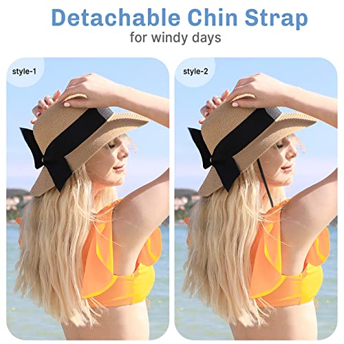 Beach Sun Hats for Women, Straw Hat for Women UPF 50+ UV Sun Protection Summer Hat Foldable Roll up Cap