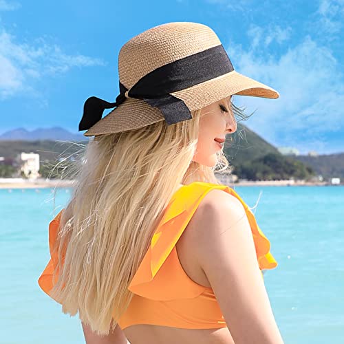 Beach Sun Hats for Women, Straw Hat for Women UPF 50+ UV Sun Protection Summer Hat Foldable Roll up Cap