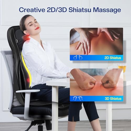 COMFIER Neck Back Massager with Heat, Shiatsu Massage Chair Pad with 2D/3D Kneading & Compression Chair Massager, Full Body Massager for Neck and Back,Shoulder,Thighs,Gifts for Mom,Dad