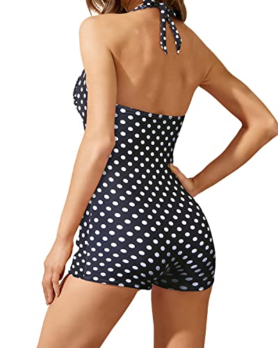 Tempt Me Women Tummy Control One Piece Swimsuits with Shorts Boyleg Retro Bathing Suit Halter Swimwear