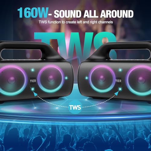 Portable Bluetooth Speakers, 80W Peak Wireless Outdoor Speaker with Subwoofer, Deep Bass, IP67 Waterproof, 100dB Loud Party Speakers for Camping, Beach, Garage