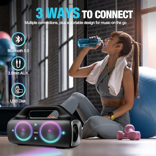 Portable Bluetooth Speakers, 80W Peak Wireless Outdoor Speaker with Subwoofer, Deep Bass, IP67 Waterproof, 100dB Loud Party Speakers for Camping, Beach, Garage