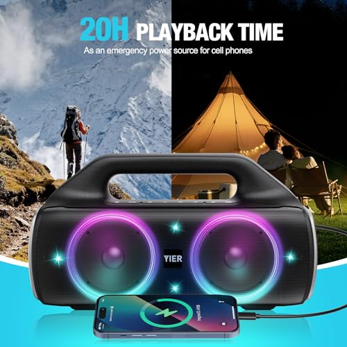 Portable Bluetooth Speakers, 80W Peak Wireless Outdoor Speaker with Subwoofer, Deep Bass, IP67 Waterproof, 100dB Loud Party Speakers for Camping, Beach, Garage