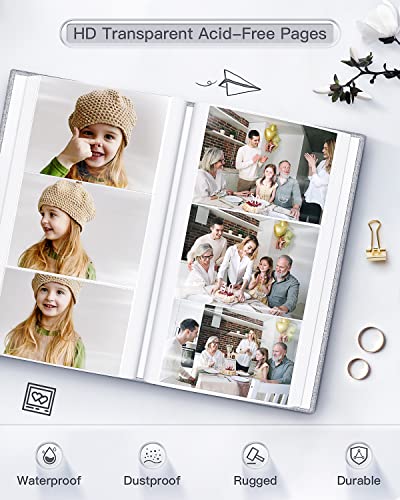 Popotop Photo Album 4x6-300 Photos Linen Cover Photo Books with 300 Horizontal Pockets,Slip-in Picture Albums for Family Wedding Anniversary Baby Vacation Pictures Gray