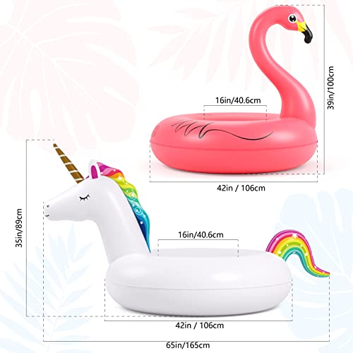 Inflatable Unicorn Flamingo Pool Floats - Jasonwell 2 Pack Pool Floaties Inflatables Rafts for Swimming Pool Tubes for Floating Lake Beach Floaty Swim Rings Pool Party Toys for Adults Kids