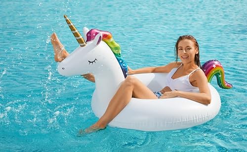 Inflatable Unicorn Flamingo Pool Floats - Jasonwell 2 Pack Pool Floaties Inflatables Rafts for Swimming Pool Tubes for Floating Lake Beach Floaty Swim Rings Pool Party Toys for Adults Kids