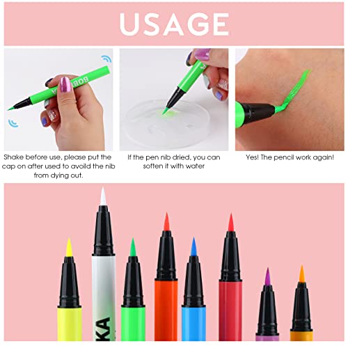 BOBISUKA 8 Colors UV Neon Liquid Eyeliner Set, Matte Colored Eyeliners Pen, Colorful Waterproof Smudge-proof Pigmented Graphic Liners, Delineadores de Colores Para Ojos Eye Makeup Gift Kit