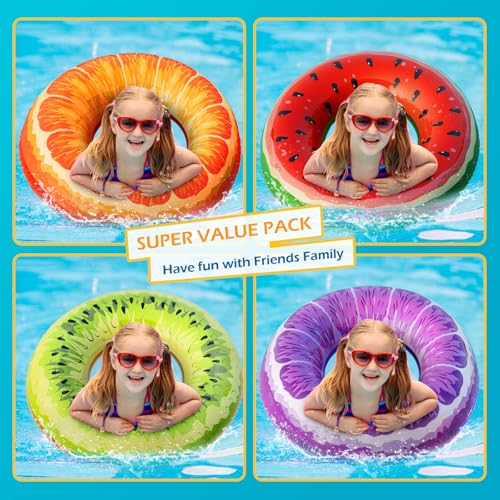 Jasonwell Inflatable Pool Floats Kids - 2 Pack Floaties Pool Tubes Swim Rings Fruit Water Floaty Watermelon Kiwi Inflatable Pool Toys Float for Swimming Pool Party Lake Beach Adults