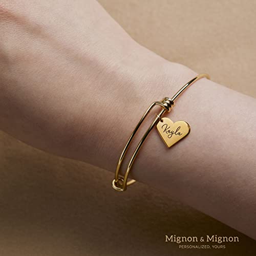 MignonandMignon Personalized Heart Bracelets for Women Handmade Custom Engraved Name Bangle - ABR-MH