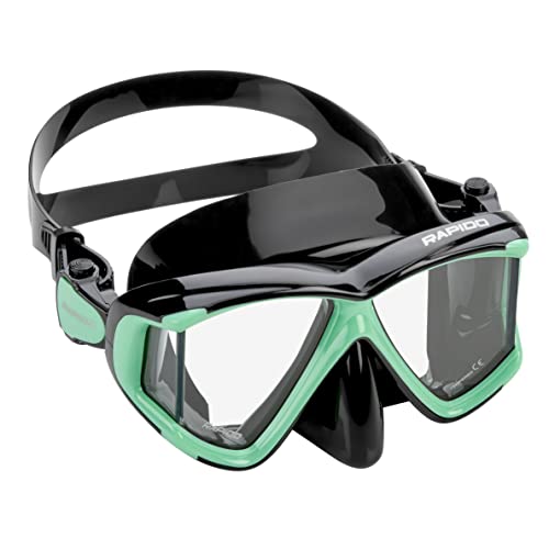 Italian Design Panto-180 Premium Tempered Glass Lens Anti-Fog Panoramic Side-View Snorkel Mask, Superior Dry Snorkel Tube, Quick Adjust Fins, Snorkeling Gear for Adults Snorkel Set