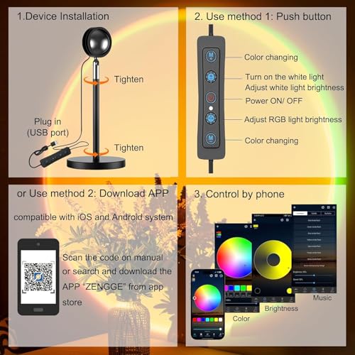 Molemyn Sunset Lamp Projector with APP Smart Control 21 Colors Changing, 360 Degree Rotation Sunset Lamp for Bedroom Decor, LED Sunset Light Projection Lamp for Birthday Wedding Party