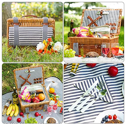 Wicker Picnic Basket for 2, Willow Hamper Basket with Large Insulated Cooler Compartment, Picnic Sets with Waterproof Picnic Blanket, Picnic Basket with 2 Person Kit for Camping, Hiking(Grey)