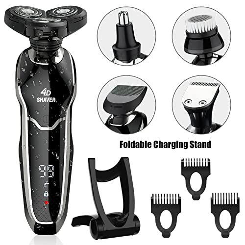 Electric Shaver Razor for Men, BestMal 5 in 1 Wet/Dry Electric Shavers Razors for Men, Rechargeable Waterproof Mens Electric Razor with Nose Trimmer Sideburns Hair Trimmer and Face Cleaning Brush