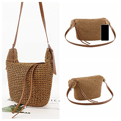 Ayliss Women Straw Handbag Purse Small Summer Beach Handmade Crossbody Shoulder Tote Handbag Handwoven Beach Straw Bag