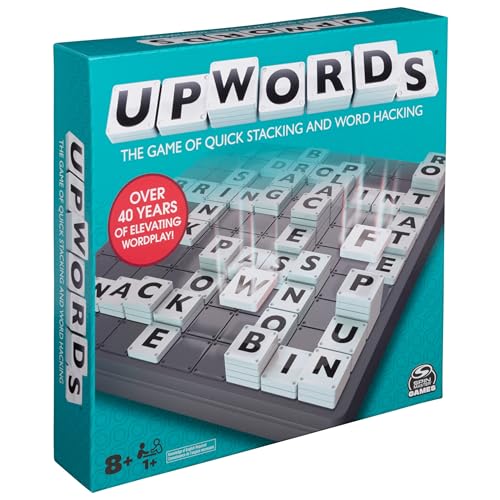 Upwords, Word Game with Stackable Letter Tiles & Rotating Game Board, New 2023 Version | Games for Family Game Night | Family Games, for Adults and Kids Ages 8 and up