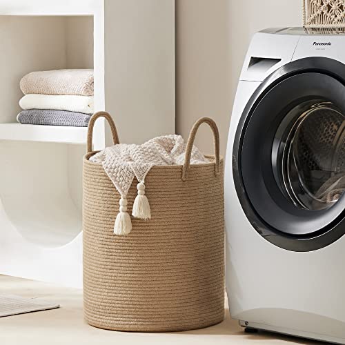 Jute Rope Laundry Hamper Basket by YOUDENOVA, 58L Tall Laundry Basket, Baby Nursery Hamper for Blanket Storage, Clothes Hamper for Laundry in Bedroom-Large-Jute