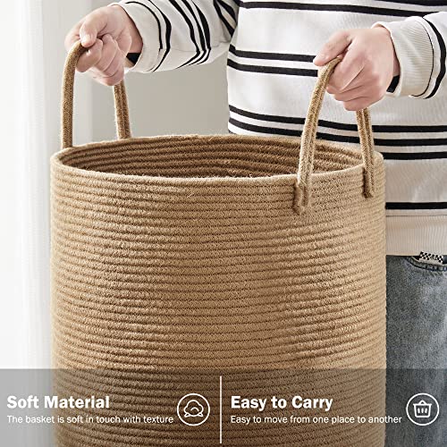 Jute Rope Laundry Hamper Basket by YOUDENOVA, 58L Tall Laundry Basket, Baby Nursery Hamper for Blanket Storage, Clothes Hamper for Laundry in Bedroom-Large-Jute