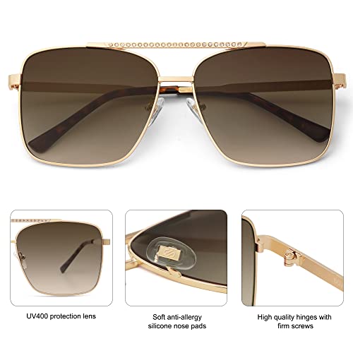 SOJOS Trendy Aviator Sunglasses Womens Oversized Retro Rhinestone Double Bridge Square Women Shades SJ1195