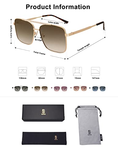 SOJOS Trendy Aviator Sunglasses Womens Oversized Retro Rhinestone Double Bridge Square Women Shades SJ1195