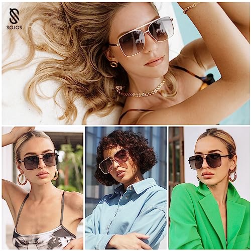 SOJOS Trendy Aviator Sunglasses Womens Oversized Retro Rhinestone Double Bridge Square Women Shades SJ1195