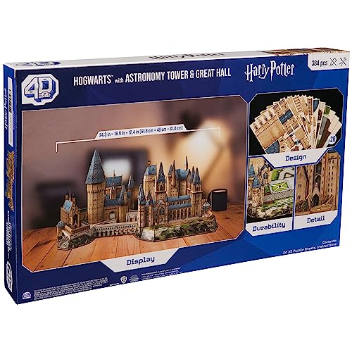 4D Build, Harry Potter Deluxe Hogwarts Castle with Astronomy Tower & Great Hall Over 2ft. Wide Model Kit 384 Pcs | 3D Puzzles for Adults & Teens 12+