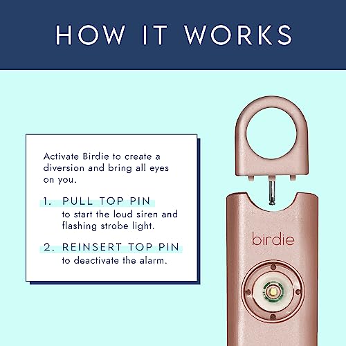 She’s Birdie–The Original Personal Safety Alarm for Women by Women–LOUD Siren, Strobe Light and Key Chain in a Variety of Colors (Metallic Rose)