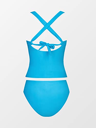 CUPSHE Tankini Bathing Suit for Women V Neck Ruched Two Piece Swimsuit O-Ring Cross Back Self Tie Mid Rise