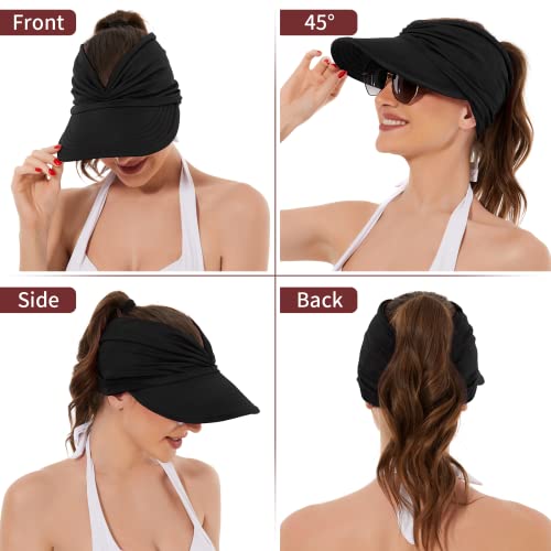 Sun Hats for Women UV Protection Sun Visor Wide Brim Summer Hats with Ponytail