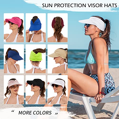 Sun Hats for Women UV Protection Sun Visor Wide Brim Summer Hats with Ponytail