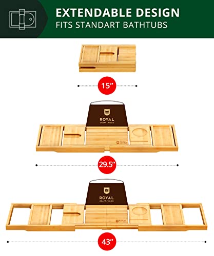 ROYAL CRAFT WOOD Premium Foldable Bathtub Tray - Expandable Bath Tray for Tub - Unique House Warming Bath Tub Tray Wood - Luxury Bathtub & Bathroom Accessories for New Home, Relaxing Spa, Women