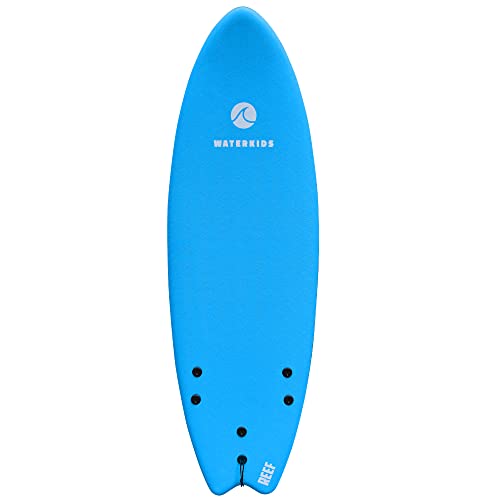 5'6 Reef Kids Surfboard & Leash, Perfect for Learning How to Surf, Made for Kids, Classic Fish Shape Beginner Surfboard, Soft Top Surfboard with Foam Core, Easy to Catch Waves & Progress