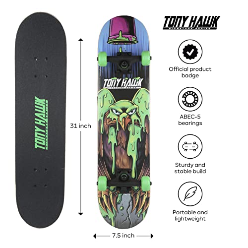 Tony Hawk 31" Skateboard - Signature Series Skateboard with Pro Trucks, Full Grip Tape, 9-Ply Maple Deck, Ideal for All Experience Levels