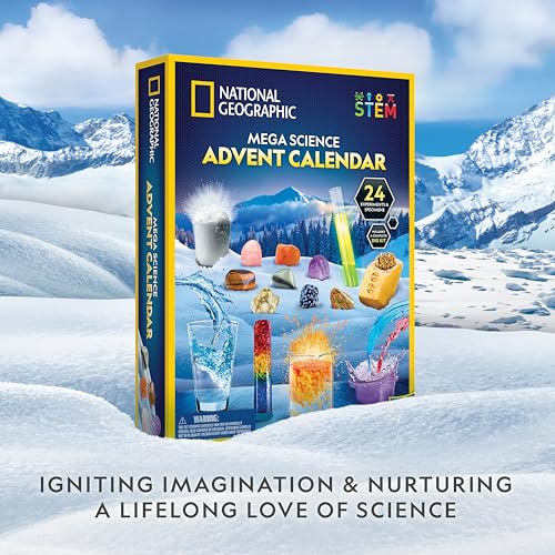 NATIONAL GEOGRAPHIC Science Kit & Rock Collection Advent Calendar 2024 – Jumbo Advent Calendar with 24 Days of Science Experiments, Gemstones & More for Kids, STEM Projects for Kids Ages 8-12