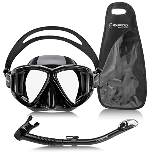 Italian Design Panto-180 Premium Tempered Glass Lens Anti-Fog Panoramic Side-View Snorkel Mask, Superior Dry Snorkel Tube, Snorkeling Mask Snorkel Set