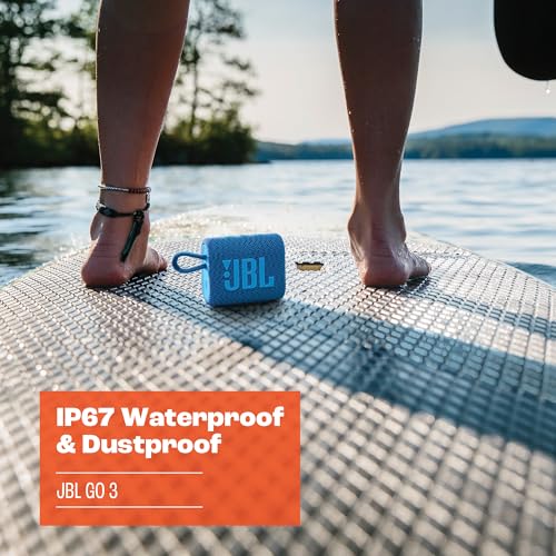 JBL Go 3 Eco: Portable Speaker with Bluetooth, Built-in Battery, Waterproof and Dustproof Feature - Blue