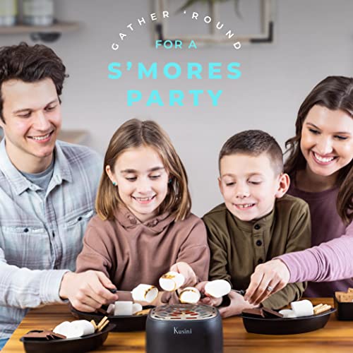 Kusini Smores Maker Tabletop Indoor - Flameless Electric Marshmallow Roaster – 4 Detachable Trays & 4 Roasting Forks – Gift Set & Date Night Idea. Movie Night Supplies & Housewarming Gift