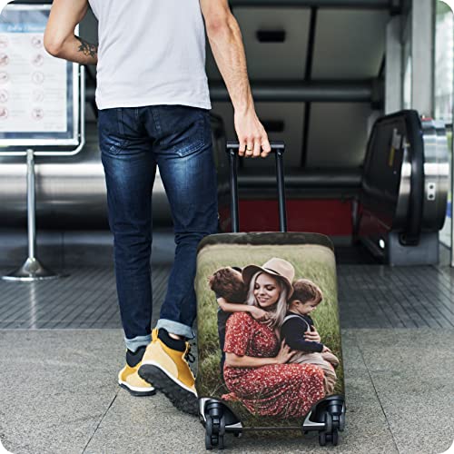 Custom Luggage Cover Personalized Suitcase Cover Add Your Name Photo Text Logo Double Sided Design Customized Elastic Protector Washable luggage cover protector for Travel Business S（for 18-21inch）