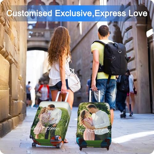 Custom Luggage Cover Personalized Suitcase Cover Add Your Name Photo Text Logo Double Sided Design Customized Elastic Protector Washable luggage cover protector for Travel Business S（for 18-21inch）