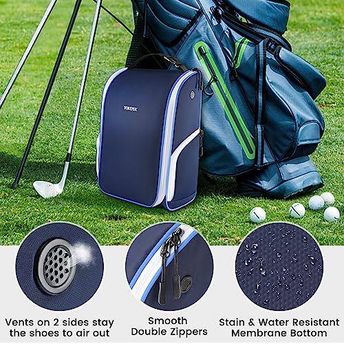 YOREPEK Golf Shoe Bag, with 3 Pockets for Socks, Gloves, Tees, Balls, Brush, Designed with a Buckle Top Carry Handle, Zippered Sport Shoe Carrier Bags with Ventilation, Golf Gifts for Men Unique,Blue
