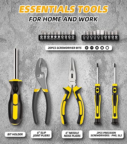 DOWELL 146PCS Homeowner Tool Set, Household Repairing Tool Kit with 14-Inch Wide Mouth Open Storage Tool Bag