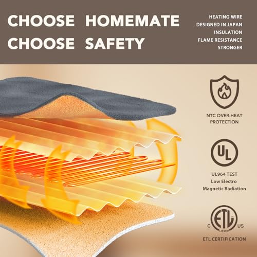 Homemate Heated Blanket Electric Throw - 50"x60" Heating Blanket Throw 1/2/4/6/8 Hours Auto-off 10 Heat Level Heat Blanket Over-heat Protection Flannel Sherpa Heater Blanket Electric ETL Certification