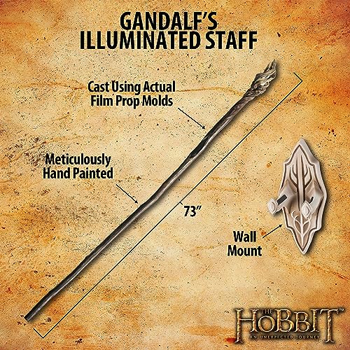 United Cutlery Illuminated Gandalf Staff - Replica from The Hobbit: The Desolation of Smaug | Wizard Staff with LED Crystal | 73” Length | Wall Mount to Display | Certificate of Authenticity