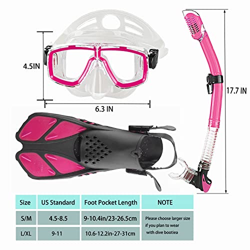 2022 Version Adults Mask Fins Snorkel Set, Snorkeling Gear for Adult with Fins, Snorkel Sets with Flippers, Adult Anti Leak Scuba Gear with Adjustable Fins Diving Mask Full Dry Top Snorkel with Bag