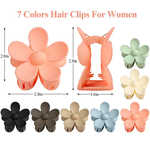 Flower Claw Clip 7 PCS Claw Clips, Hair Clips For Women Non Slip, Claw Clips for Thick Hair Women Girls Gifts, 7 Colors