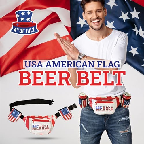 HandinHandCreations USA Merica Beverage Belt Fanny Pack Holster All American Classic Costume 4th of July