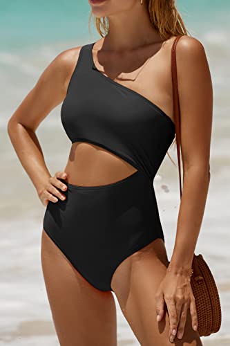 Yonique Women's One Piece Bathing Suit One Shoulder Swimsuit Cutout Swimwear Monokini