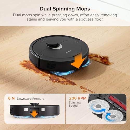 roborock Q Revo Robot Vacuum and Mop, Auto-Drying, Auto Mop Washing, Dual Spinning Mops, Auto Mop Lifting, Self-Refilling, Self-Emptying, Reactive Tech Obstacle Avoidance, 5500Pa Suction, Black