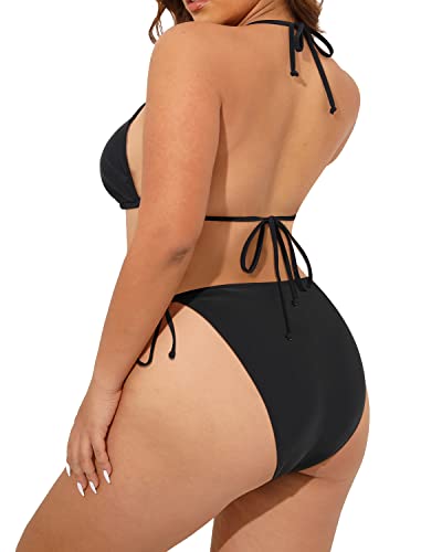 Tempt Me Women Plus Size Triangle Bikini String Two Piece Halter Tie Side Swimsuit